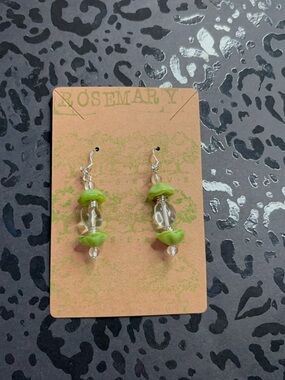 Rosemary Lime Green Glass Bead Dangle Earrings